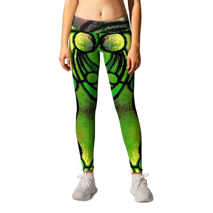 Green and Gold Stained Glass Victorian Design Leggings