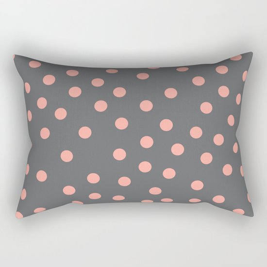 Simply Dots Salmon Pink on Storm Gray Rectangular Pillow