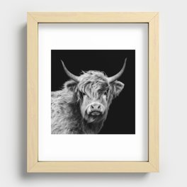 Highland Cow Black And White Recessed Framed Print