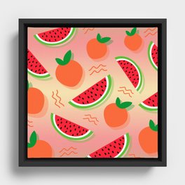 Tropical exotic watermelon slices and sweet ripe orange peaches summer fruity colorful bright sunny  Framed Canvas
