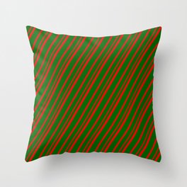 [ Thumbnail: Dark Green & Red Colored Lines Pattern Throw Pillow ]
