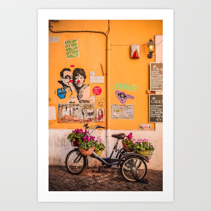 Street Art with Bicycle - Rome Art Print