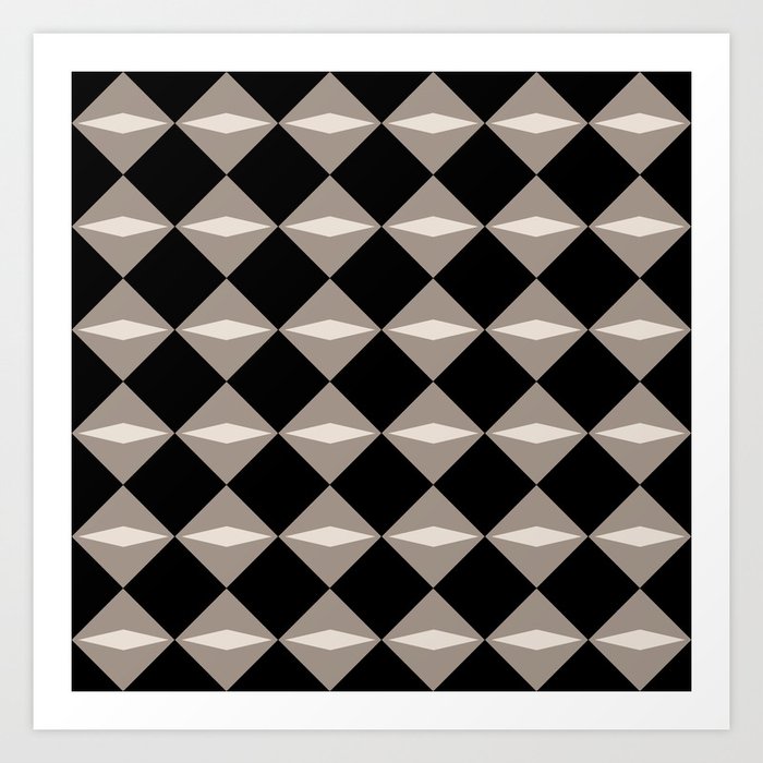 Geometric Diamond Pattern 723 Black and Beige Art Print
