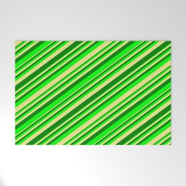 [ Thumbnail: Tan, Green & Lime Colored Stripes/Lines Pattern Welcome Mat ]