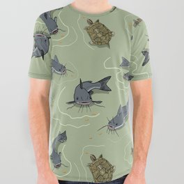 feeding fish and turtles at the creek All Over Graphic Tee