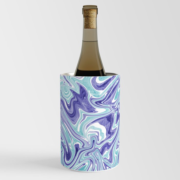Periwinkle and ice blue liquify art, Pastel abstract fluid art Wine Chiller