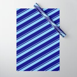 [ Thumbnail: Light Sky Blue & Blue Colored Lined Pattern Wrapping Paper ]