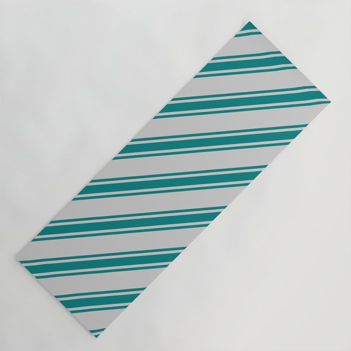 Light Gray & Teal Colored Lined Pattern Yoga Mat
