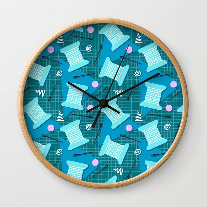 Memphis Sewing in Blue Wall Clock