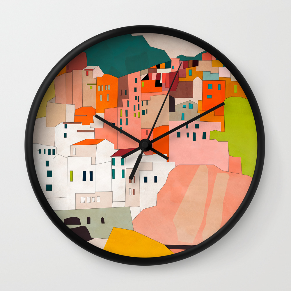 Italy Coast Houses Minimal Abstract Painting Wall Clock By