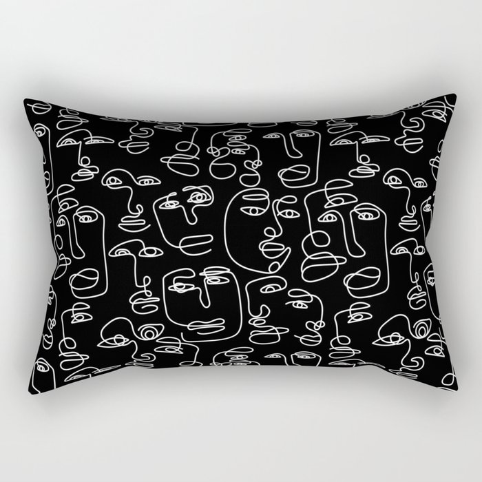Minimalist Line Art Face Pattern Black and White Rectangular Pillow