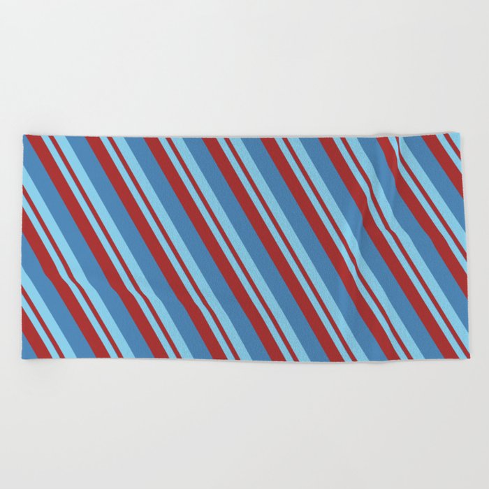 Sky Blue, Brown & Blue Colored Striped/Lined Pattern Beach Towel