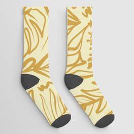 Mustard Leaves Line Art Socks