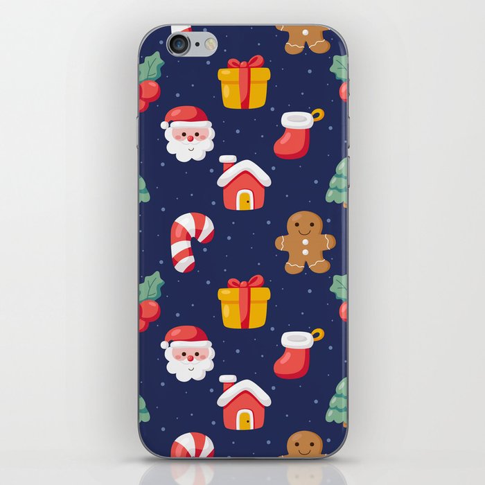 Christmas Seamless Pattern with Flat Elements on Blue Background iPhone Skin