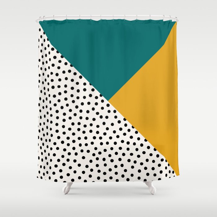 Dots and Colors - Turquoise Mustard Shower Curtain