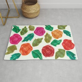 Rosy Bunch on a Light Mesh on White (floral illustrated rose pattern) Rug