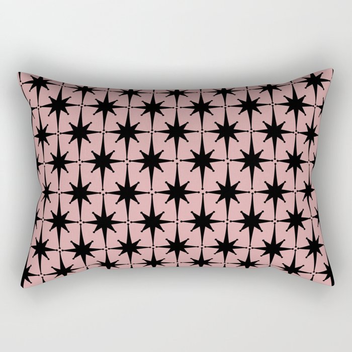Atomic Age 1950s Retro Starburst Pattern in Black and 50s Dusty Blush Pink Rectangular Pillow