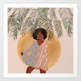 Black Woman with Sphere and Plants Art Print