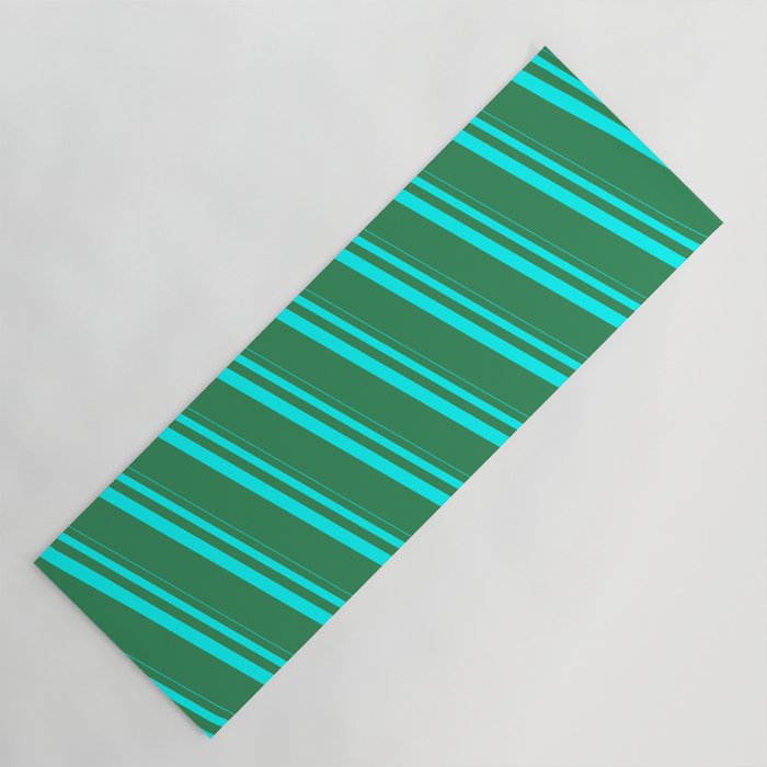 Aqua & Sea Green Colored Striped Pattern Yoga Mat