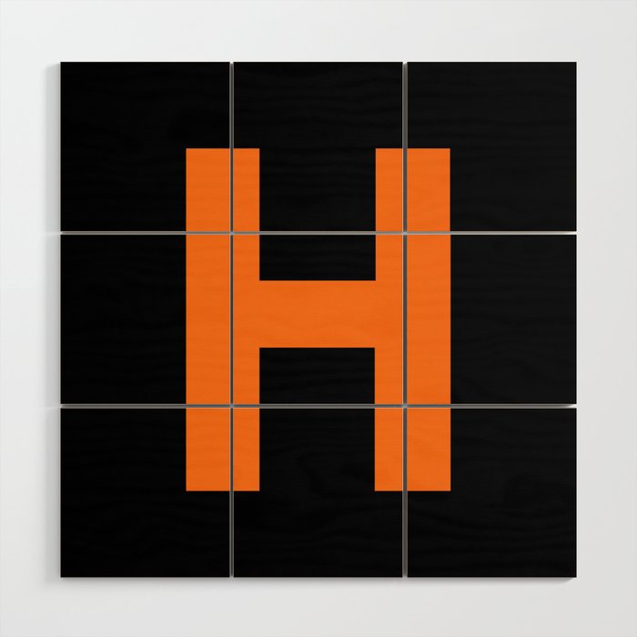 Letter H (Orange & Black) Wood Wall Art