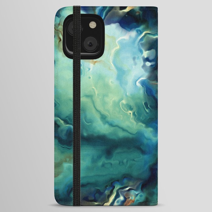 Marbled Ocean Abstract, Navy, Blue, Teal, Green iPhone Wallet Case