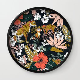 Animal print dark jungle Wall Clock | Leaf, Tropical, Nature, Nice, Botany, Floral, Darkfloral, Wildflower, Pretty, Botanical 