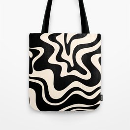 Retro Liquid Swirl Abstract Pattern 3 in Black and Almond Cream Tote Bag