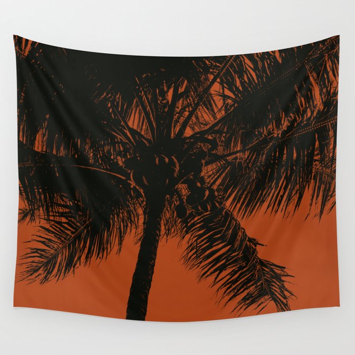 Palm Tree Black Red Summer Beach Wall Tapestry