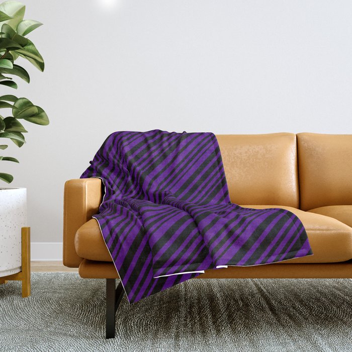 Black and Indigo Colored Lines/Stripes Pattern Throw Blanket