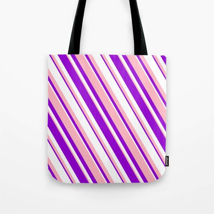 Light Pink, Dark Violet, and White Colored Lined/Striped Pattern Tote Bag