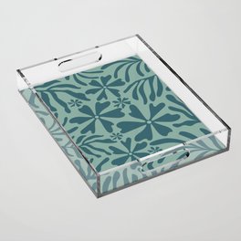Groovy Flowers and Leaves in Teal Acrylic Tray