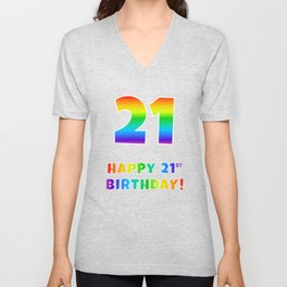 [ Thumbnail: HAPPY 21ST BIRTHDAY - Multicolored Rainbow Spectrum Gradient V Neck T Shirt V-Neck T-Shirt ]