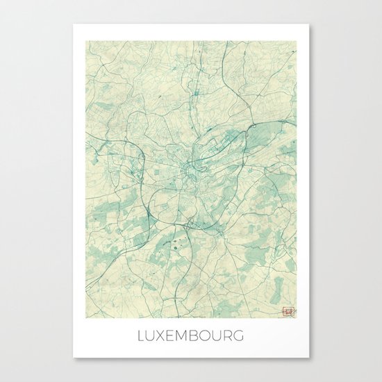 Luxembourg Map Blue Vintage Canvas Print