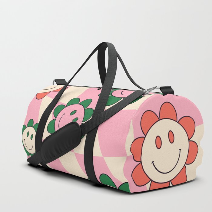 Warped Hippie Flowers Smiley Duffle Bag