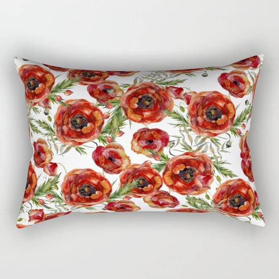 Poppy Pattern On White Background Rectangular Pillow