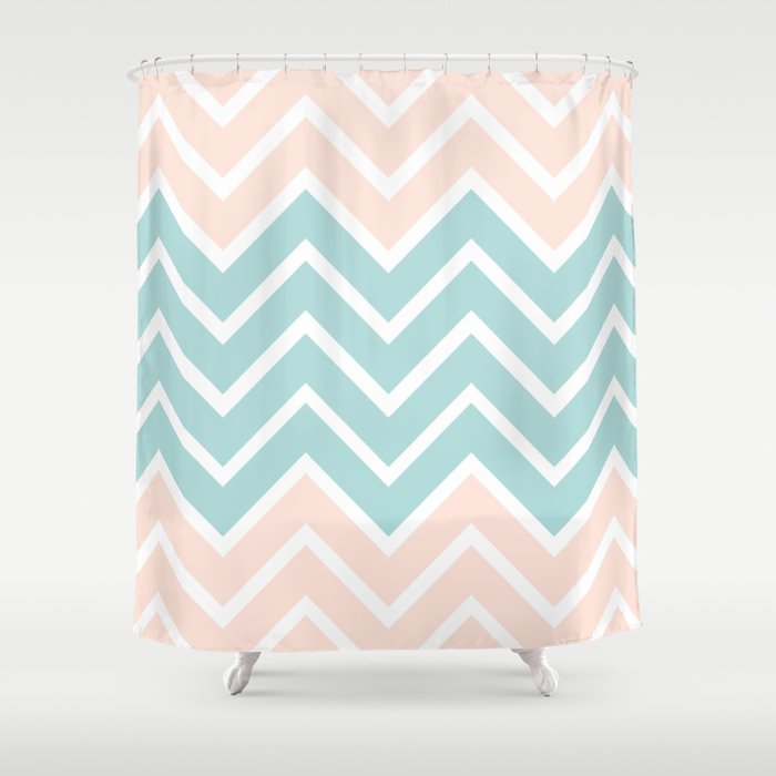 Peach Blue Chevron Shower Curtain By Nataliesales Society6
