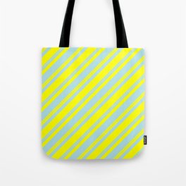 [ Thumbnail: Powder Blue and Yellow Colored Lined Pattern Tote Bag ]