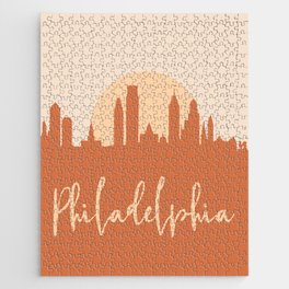 PHILADELPHIA PENNSYLVANIA CITY SUN SKYLINE EARTH TONES Jigsaw Puzzle