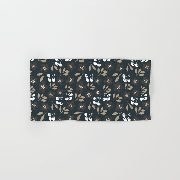 Dark Spring Cherry Flowers Pattern Hand & Bath Towel