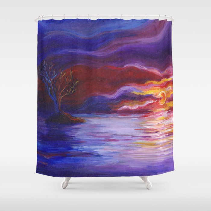 Colorful Sunset Landscape Painting Shower Curtain