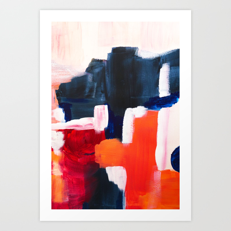 Abstract Painting Navy Pink Coral Art Print By Myartspacepr Society6