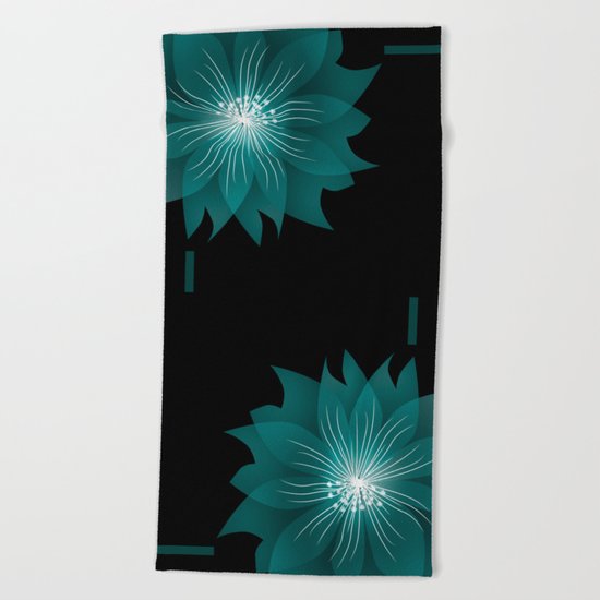 Blue flower on a black background . Beach Towel