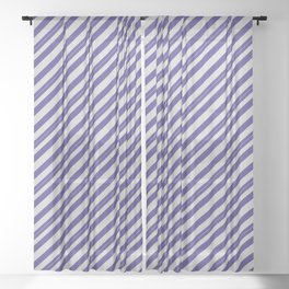 [ Thumbnail: Dark Slate Blue and Light Grey Colored Lined/Striped Pattern Sheer Curtain ]