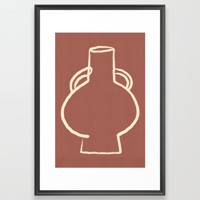 Terracotta vase line art minimalist Framed Art Print
