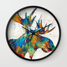 Colorful Moose Art - Confetti - By Sharon Cummings Wall Clock