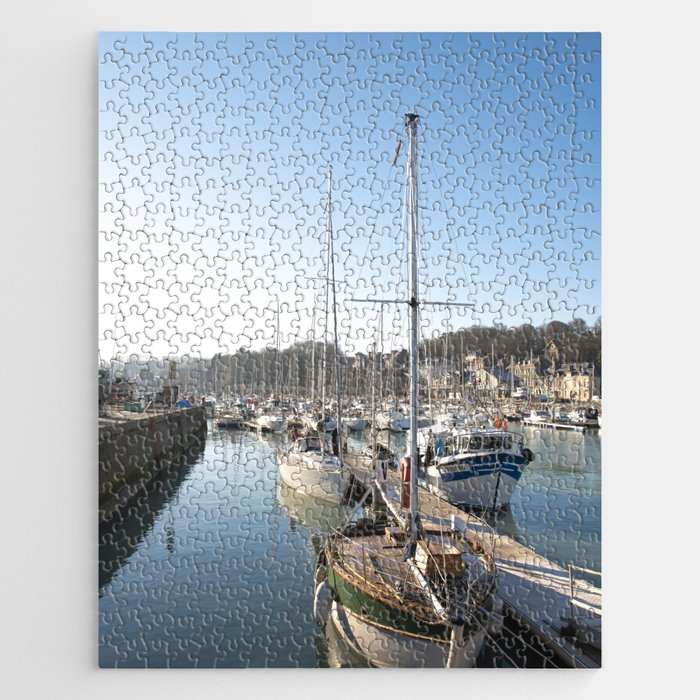 Blue summer sky coastal water in Normandy, France harbour - sailboats and sea - travel photography Jigsaw Puzzle