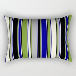 [ Thumbnail: Green, Dark Gray, Blue, Beige, and Black Colored Lined Pattern Rectangular Pillow ]