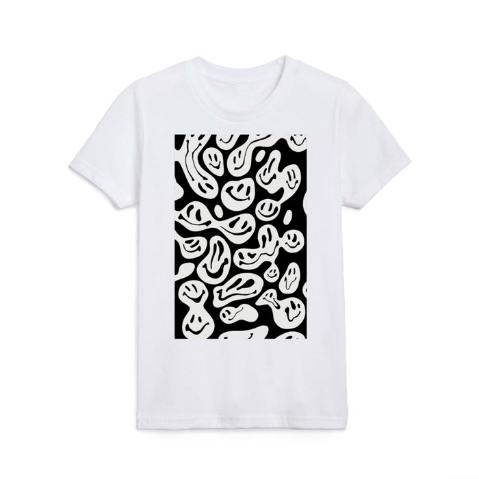 Black and White Dripping Smiley Kids T Shirt