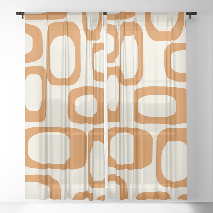 Mid Century Modern Shapes 1970s Orange #society6 #buyart  Sheer Curtain