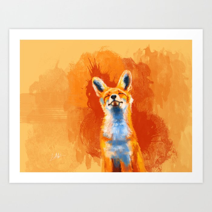 Happy Fox on an orange background Art Print